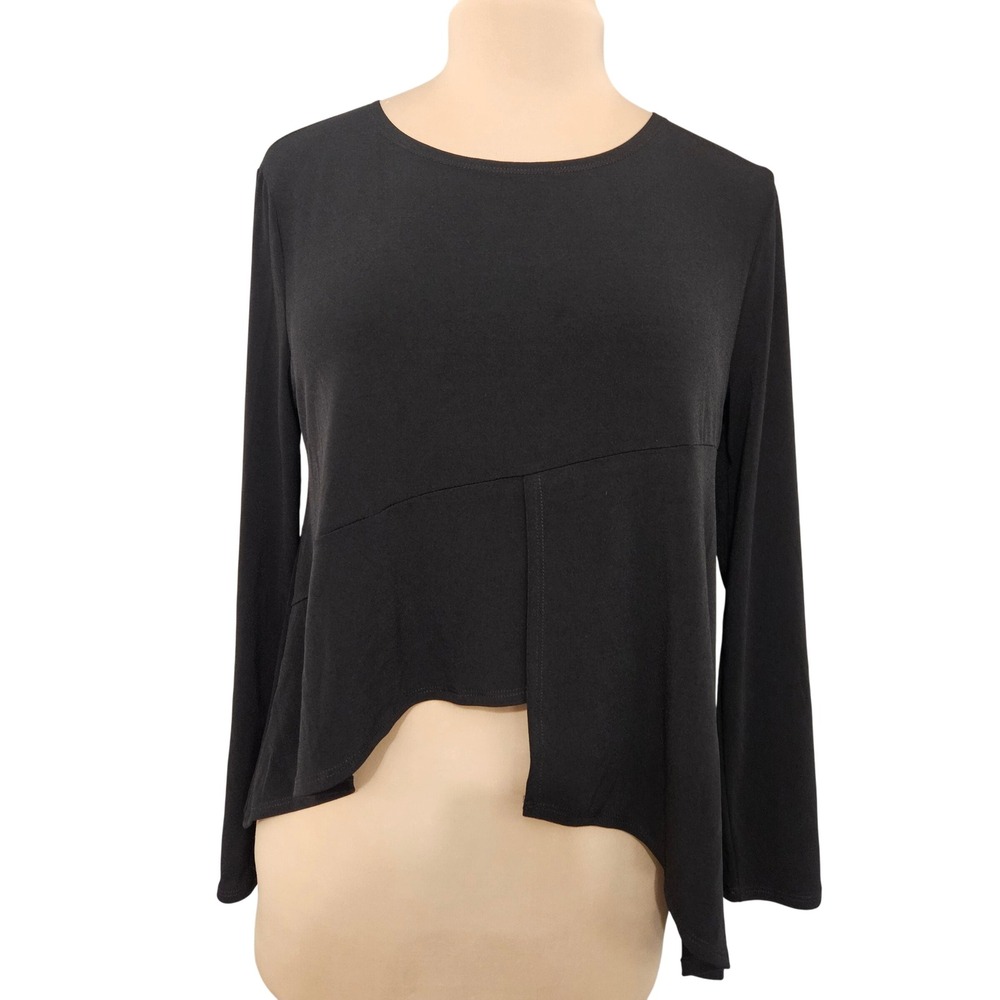 Lisa Bayne Womens Black Asymmetrical High Low Long Sleeve Top Small Made in USA
